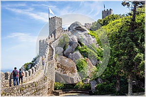 Walls of an ancient Moorish Castle, a fortress in Sintra, Portugal