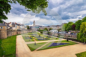 Walls of the ancient town and the gardens in Vannes. Brittany (Bretagne), Northern France.