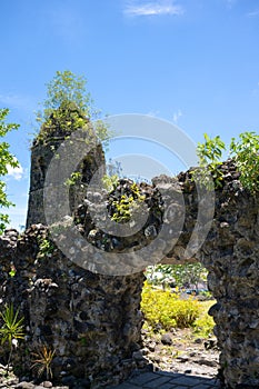 Walls and Bell Tower of Cagsawa Ruins, historical landmark, Cagsawa Ruins Park, Albay, Philippines photo