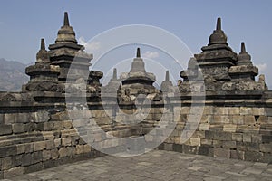 Walls of the Borobudur temple a famous tourist place in indonesie