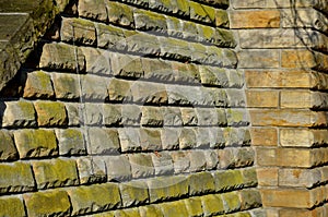 Walls of bridge from the 19th century formed by massive blocks of sandstone bosses as reminiscences of  Italian Renaissance and it