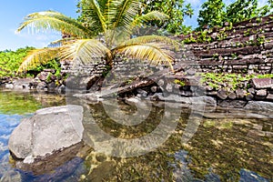 Walls and canals of Nandowas part of Nan Madol - prehistoric ruins. Pohnpei, Micronesia, Oceania.