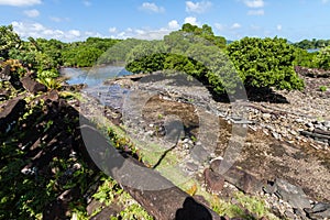 Walls and canals of Nandowas part of Nan Madol - prehistoric ruins. Pohnpei, Micronesia, Oceania.