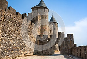 Walls of castle Carcassone, France. photo