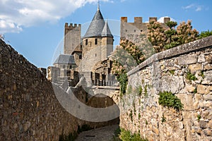 Walls of castle Carcassone, France. photo