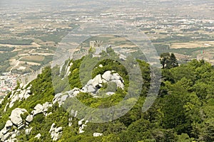 Walls of Castle of Sintra, or Castelo dos Mouros or Moorish Castle, Sintra, Portugal