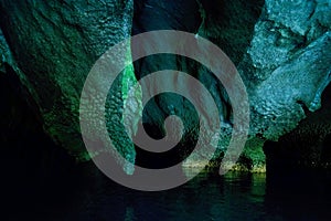 The walls of the cave in which the longest navigable underground river in the world flows. Puerto Princesa, Palawan, Philippines photo