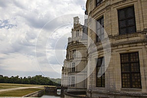 The walls of the Chateau de Chambord facing the moat, Chambord France