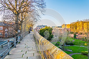 walls of Chester surrounding the old town, England