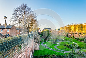 walls of Chester surrounding the old town, England