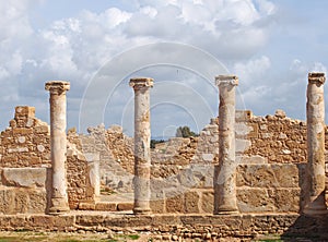 Walls and columns the House of Theseus, Roman villa ruins at Kato Paphos Archaeological Park Paphos