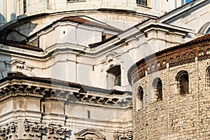 walls of Duomo Vecchio and Duomo Nuovo in Brescia