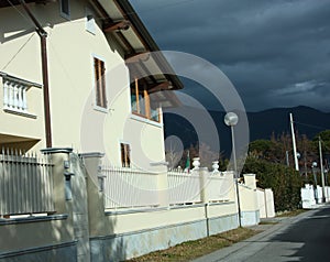 Walls of a facade of an inhabited family house