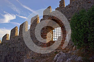 Walls and gate of Seljuk fortress in Alanya