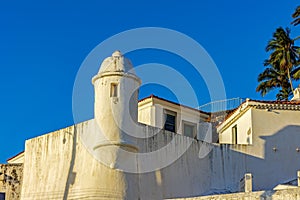 Walls and guardhouse of an old colonial fortification in the city of Salvador