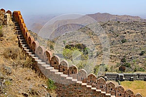 Walls, Hills and Countryside at Kumbhalgarh Fort, Kumbhalgarh, Rajasthan, India