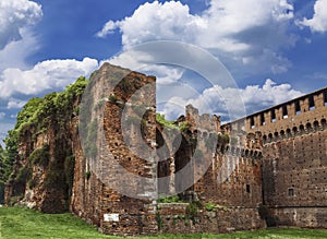 The walls of the medieval fortress of Sforzesco, Milan