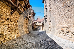 Walls of medieval Kreuzenstein castle in Leobendorf village near photo