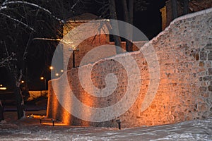 Walls of Momchil`s fortress in Pirot, night scene