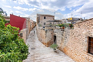 Walls and narrow streets of Alcudia old town, Mallorca, Spain