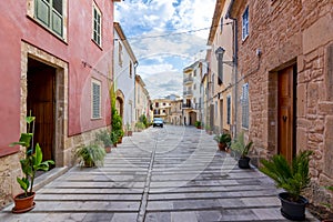 Walls and narrow streets of Alcudia old town, Mallorca, Spain