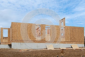 the walls of the new house are covered with plywood