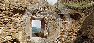 The walls of the old tower. Stone masonry that has stood in the open air for centuries. Sights of Serbia. Kula