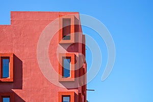 Walls of Red Wall building. La Muralla Roja building in Calp, Spain