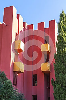 Walls of Red Wall building. La Muralla Roja building in Calp, Spain