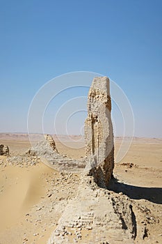 The walls and ruins of Dimeh el Sibaa Soknopaiou Nesos in Fayoum city desert
