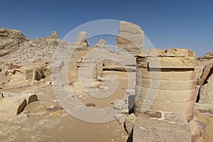 The walls and ruins of Dimeh el Sibaa Soknopaiou Nesos in Fayoum city desert