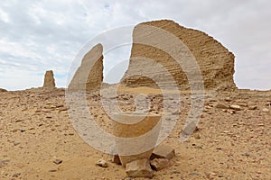 The walls and ruins of Dimeh el Sibaa Soknopaiou Nesos in Fayoum in Egypt