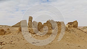 The walls and ruins of Dimeh el Sibaa Soknopaiou Nesos in Fayoum in Egypt
