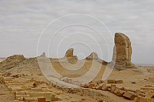 The walls and ruins of Dimeh el Sibaa Soknopaiou Nesos in Fayoum in Egypt