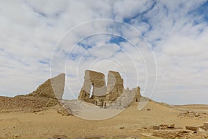 The walls and ruins of Dimeh el Sibaa Soknopaiou Nesos in Fayoum in Egypt