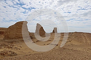 The walls and ruins of Dimeh el Sibaa Soknopaiou Nesos in Fayoum in Egypt