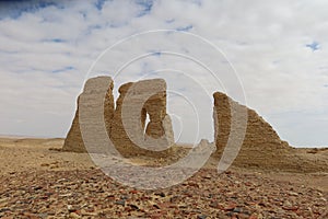 The walls and ruins of Dimeh el Sibaa Soknopaiou Nesos in Fayoum in Egypt