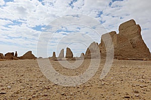 The walls and ruins of Dimeh el Sibaa Soknopaiou Nesos in Fayoum in Egypt