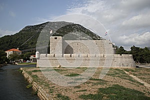Walls of Ston city, Peljesac peninsula, Dalmatia, Croatia