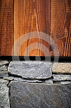 Walls with stone and half of wooden slats