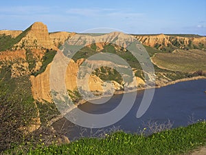 The walls of the sunlit canyon