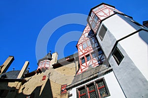 Walls surrounding inner courtyard of Eltz Castle in Rhineland-Palatinate, Germany