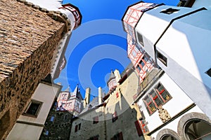 Walls surrounding inner courtyard of Eltz Castle in Rhineland-Palatinate, Germany