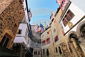 Walls surrounding inner courtyard of Eltz Castle in Rhineland-Palatinate, Germany