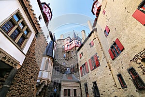 Walls surrounding inner courtyard of Eltz Castle in Rhineland-Palatinate, Germany