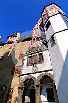 Walls surrounding inner courtyard of Eltz Castle in Rhineland-Palatinate, Germany