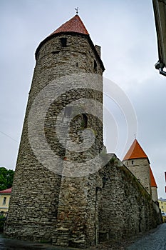 Walls of Tallinn are medieval defensive walls constructed around city of Tallinn. Plate torn. Estonia