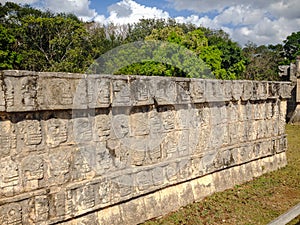 Walls of temples in El Castillo Temple of Kukulcan in Chichen Itza, Yucatan, Mexico