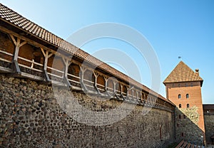 Walls and a tower of an ancient castle in the city of Lida, Belarus