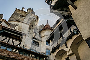 Walls and towers of the castle Bran. The legendary residence of Drakula in the Carpathian Mountains, Romania